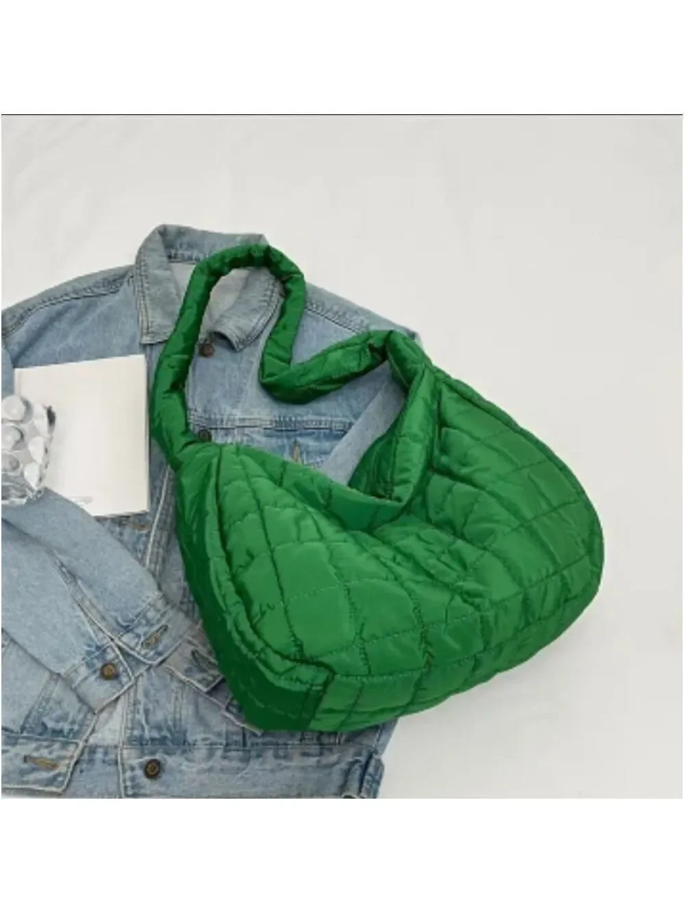 Quilted hobo Green bag with quilted details large capacity shoulder bags